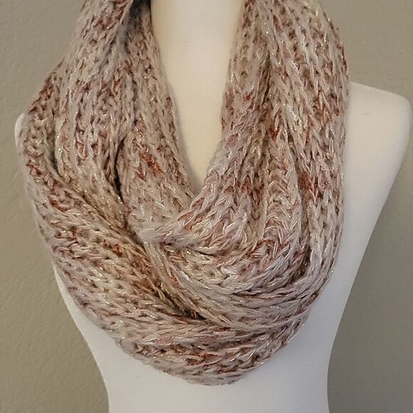 10" x 30" handmade soft pink cream taupe infinity scarf - Picture 2 of 6